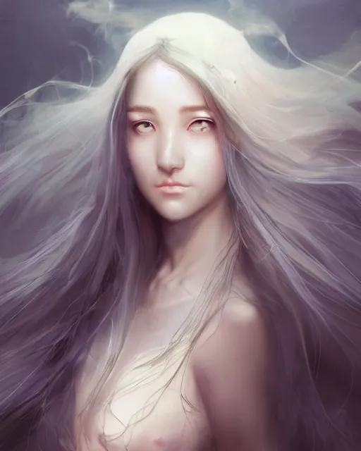 Prompt: a beautiful female cleric, ethereal, dreamy, backlit, highly detailed, sad expression, looking away, mouth half open, realistic lighting, sharp focus, windswept, rule of thirds, symmetrical facial features, by artgerm, wlop, rossdraws, frank frazetta, andrei riabovitchev, trending on artstation, hd, 4 k, fantasy