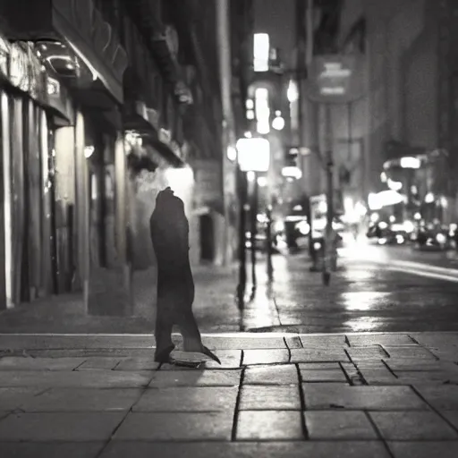 Image similar to digital art of a ghost smoking a cigarette on NYC sidewalk, city lights, trending on artstation, 8k, 4k, volumetric lighting, smooth sharp focus, lighthearted, cinematic composition, hd