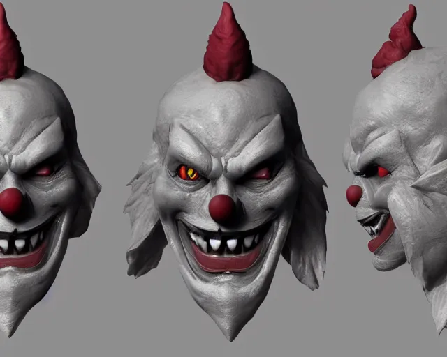 3d sculpt of a relief of a evil clown face with huge