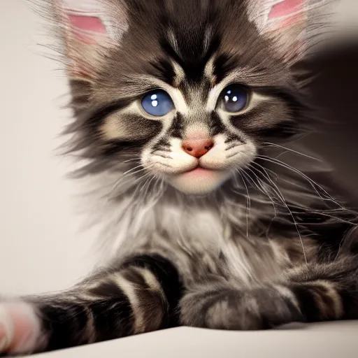 Prompt: eye - level view, a super cute maine coon kitten ate my homework in my room and woke up the next day smart, hilarious, funny, frenetic high energy, back to school comedy, cg animation, 3 d octane render, imax 7 0 mm, rtx,