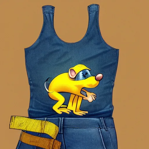 Image similar to anthropomorphic mouse wearing denim short shorts and yellow tank top, highly detailed, artgerm style, artstation, soft light, sharp focus, illustration, character design, concept art