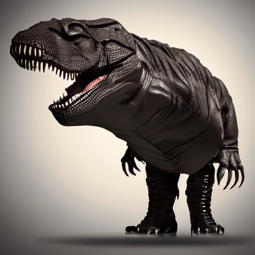 Image similar to t-rex in a leather jacket