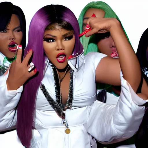 Image similar to highly detailed 3d render of lil Kim rapping, 8k