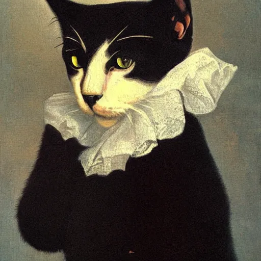 Image similar to a beautiful black cat painting by Diego Rodríguez de Silva y Velázquez, 8k