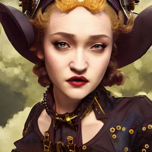 Image similar to julia garner starring as a steampunk burlesque pirate queen, made by stanley artgerm lau, wlop, rossdraws, artstation, cgsociety, concept art, cgsociety, octane render, trending on artstation, artstationhd, artstationhq, unreal engine, 4 k, 8 k