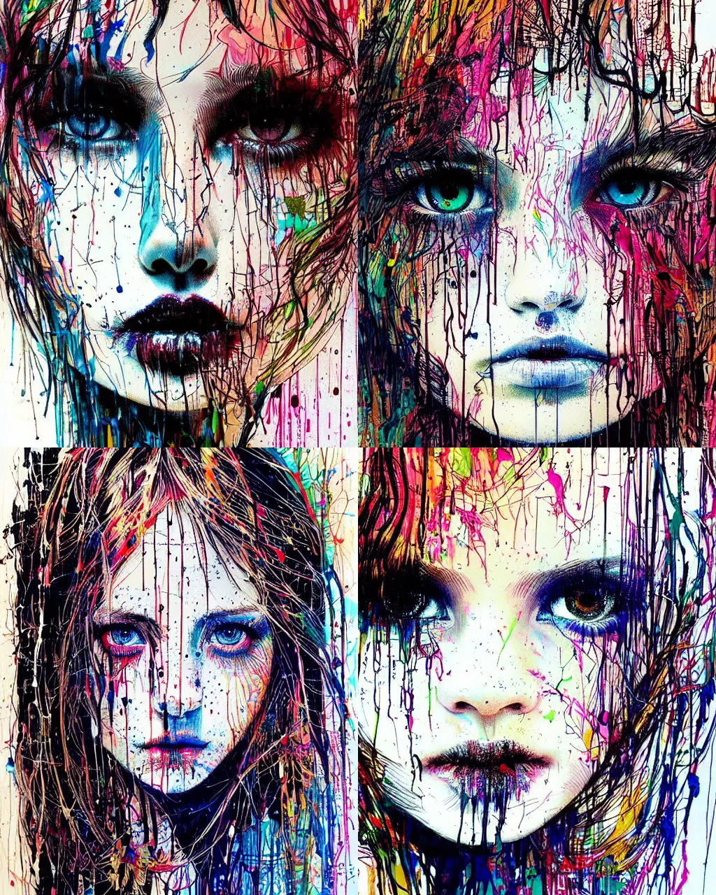 Prompt: symmetrical!! portrait of a young girl by carne griffiths, masterpiece, dripping paint, realistic eyes