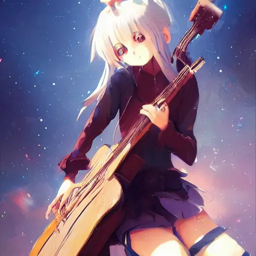 Image similar to anime girl Playing the 🎸 instrument , digital Art, Greg rutkowski, Trending cinematographic artstation