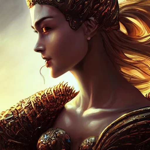 Prompt: A stunning comic book style portrait painting of a dragon goddess, wide view, in the style of WLOP, 8k masterpiece, cinematic lighting, pristine and clean design, high fantasy, insanely detailed, atmospheric,