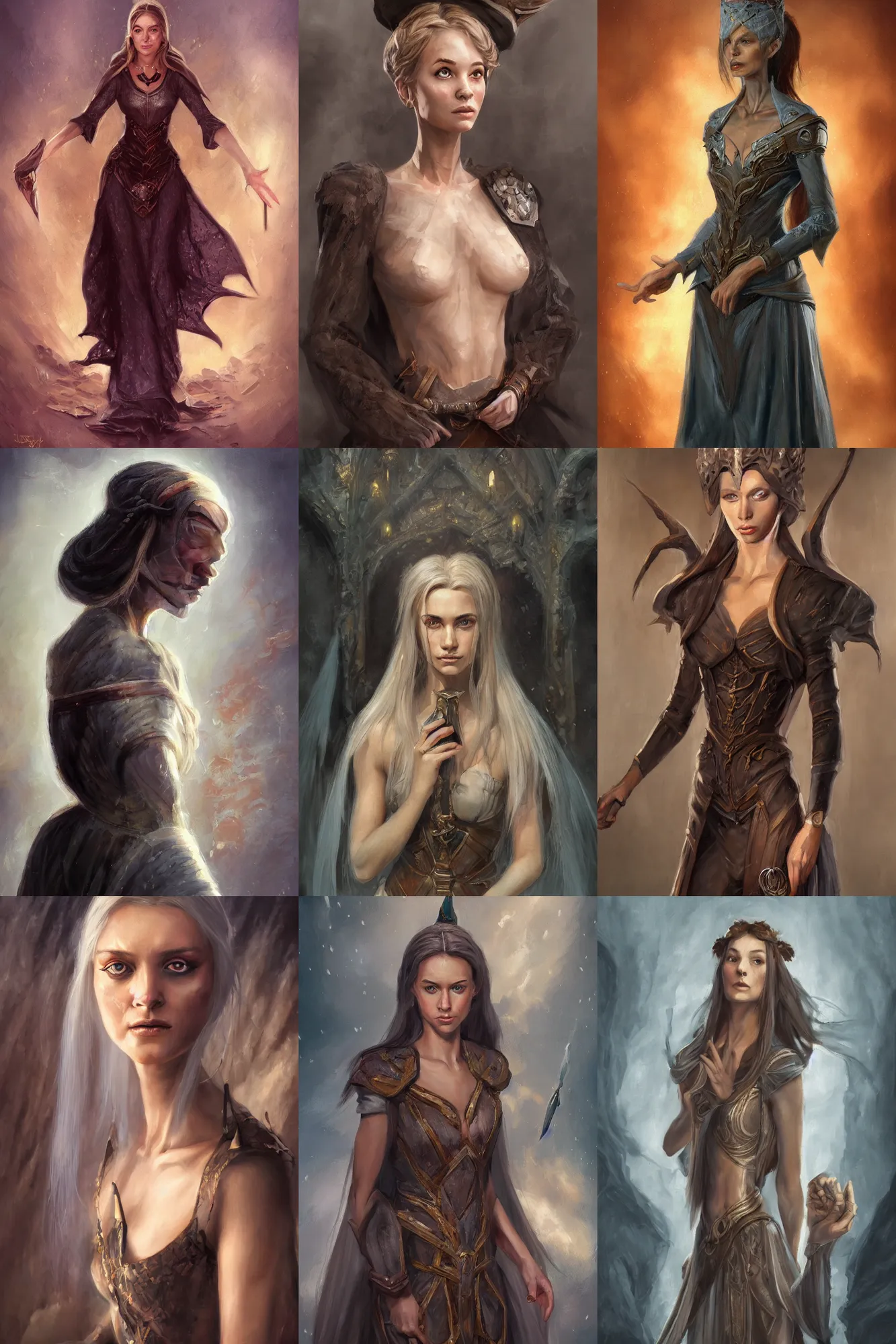 Prompt: a full body high detail fantasy portrait oil painting illustration of a single elegant wizard woman by Justin Sweet with face and body clearly visible, pupils visible, realistic proportions, d&d, rpg, forgotten realms, artstation trending, high quality, sombre mood, artstation trending, muted colours, no crop, entire person visible!,