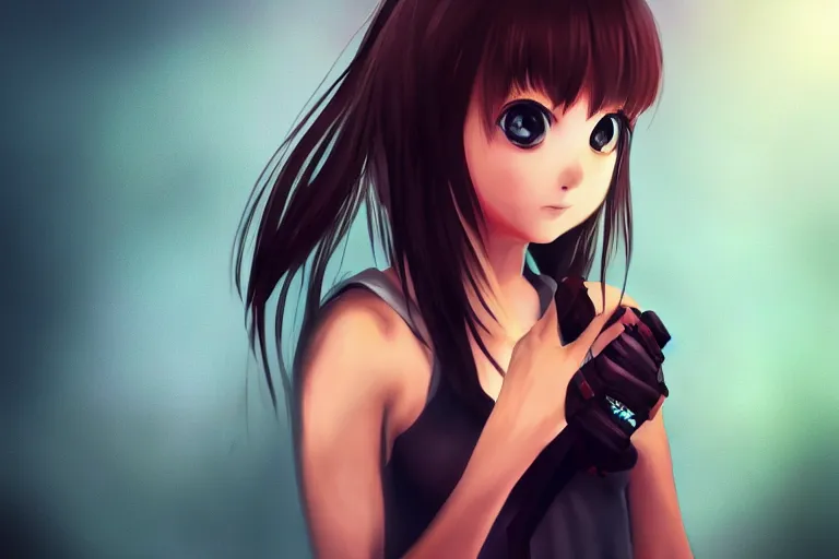 Image similar to cute girl holding karambit, portrait, digital art, realism, 8 k, anime,