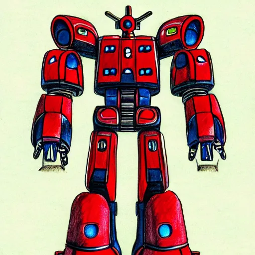 Prompt: an intricate color pencil drawing of a giant anime robot with rounded and circular parts