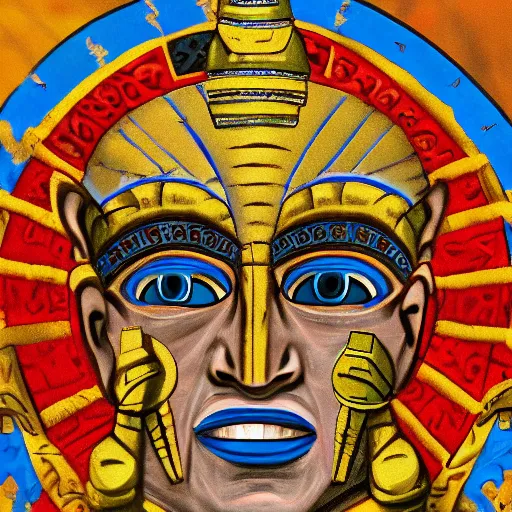 Image similar to benjamin netanyahu as aztec god painted, high detail, sharp focus, 4 k