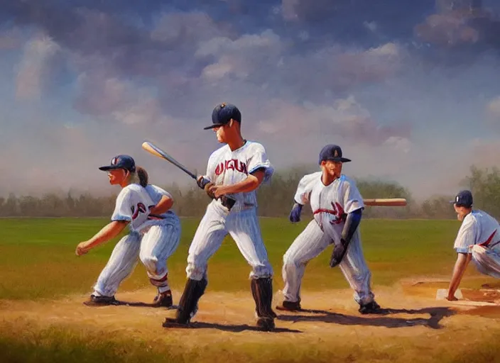 Image similar to field of dreams baseball game, oil painting by jama jurabaev, extremely detailed, brush hard, artstation, for aaa game, high quality, brush stroke