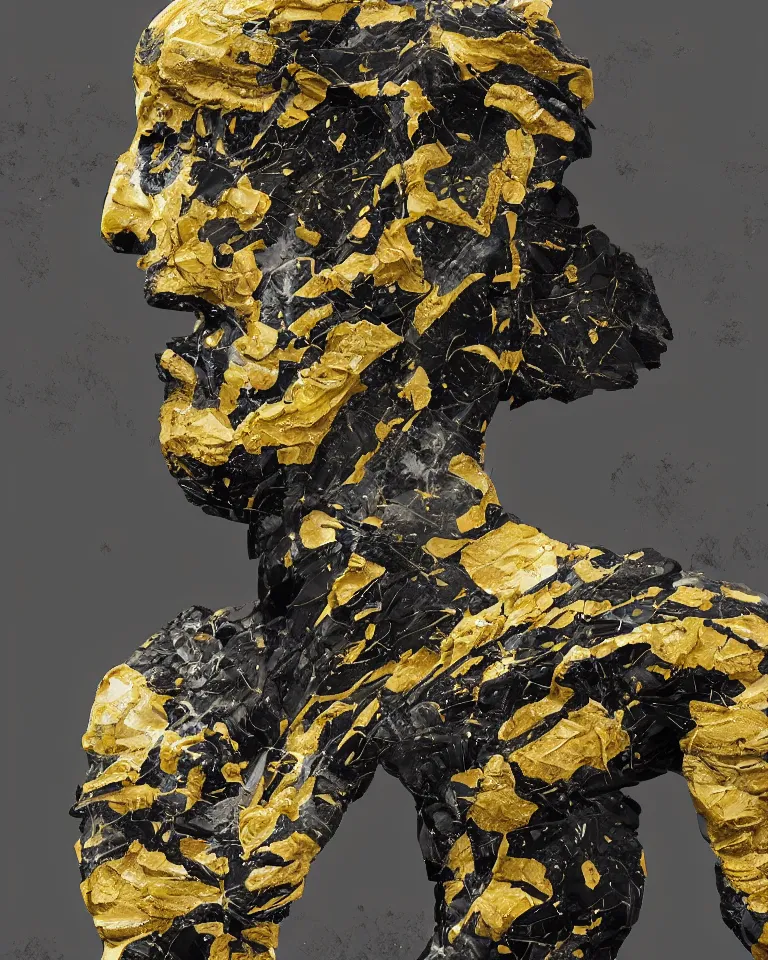 Image similar to symmetrical painting of a fractured obsidian greek statue of a sunflower fixed with kintsugi, rendered in octane trending on cgsociety. extremely detailed and intricate art