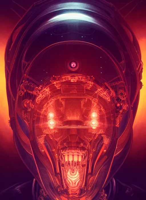 Image similar to symmetry!! portrait of astronaut, sci - fi horror, glowing lights!!, elegant, intricate, body horror, dark design, highly detailed, dark lighting, digital art, digital painting, artstation, smooth, sharp focus, illustration, art by artgerm and h r giger and greg rutkowski and alphonse mucha, 8 k