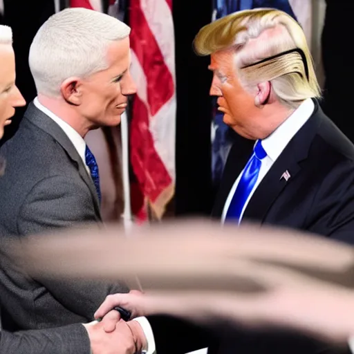 Image similar to anderson cooper and donald trump shaking hands