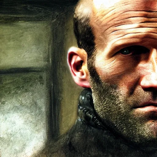 Prompt: high quality, high detail, realistic portrait of jason statham, painted by andrew wyeth, dramatic lighting, cinematic composition