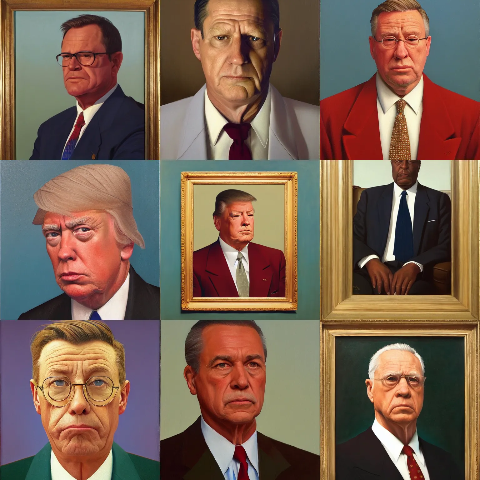 Prompt: official portrait of the united states president, 1994. He is a 43 year old man, oil on canvas by Bo Bartlett