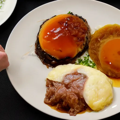 Prompt: donald trump eating a loco moco