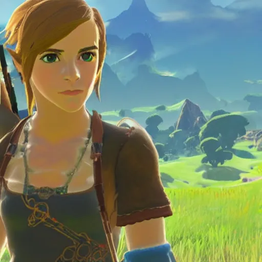 Image similar to Emma Watson screenshot from breath of the wild