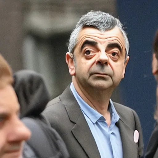 Prompt: rowan atkinson wearing a pandemic mask