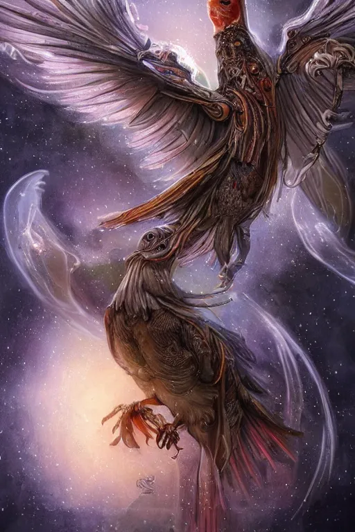 Image similar to a wlop 3 d render of very very very very highly detailed beautiful mystic portrait of a phantom undead raven bird with whirling galaxy around, tattoos by anton pieck, intricate, extremely detailed, digital painting, artstation, concept art, smooth, sharp focus, illustration, intimidating lighting, incredible art,