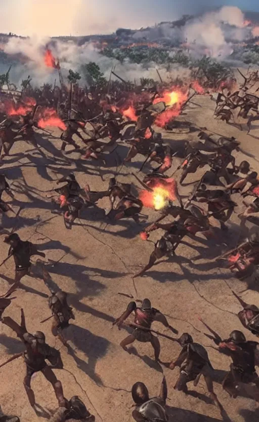 Image similar to gopro footage of the battle of troy, hyperrealistic, unreal engine