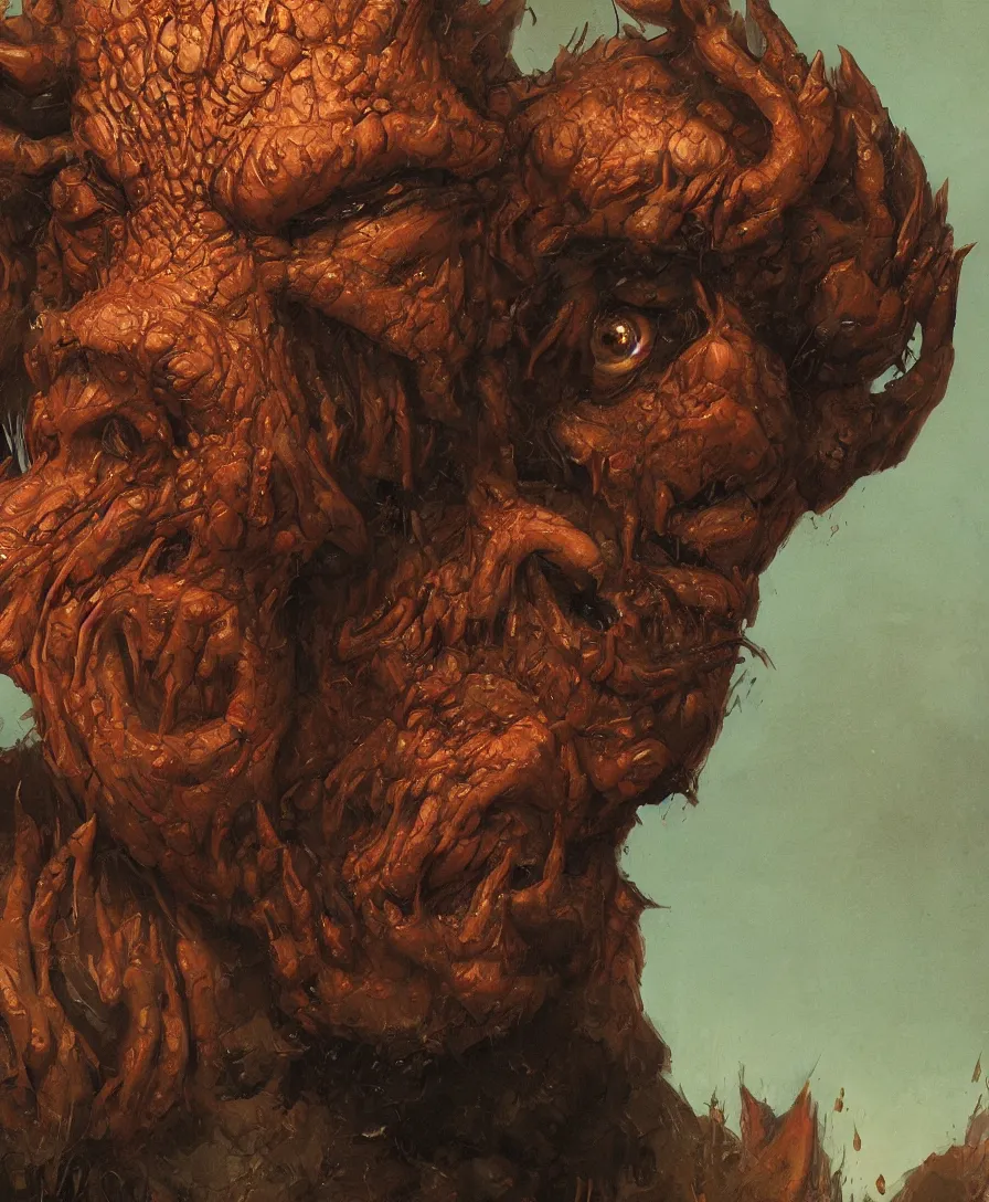 Image similar to bust portrait close up devil, illustrated by Simon Stålenhag and Gaston Bussiere, intricate, ultra detailed, photorealistic, trending on artstation