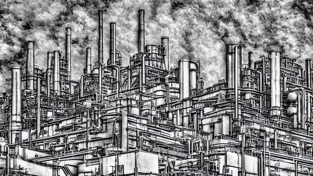 Prompt: deco artwork of a power plant