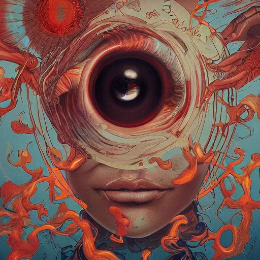 Image similar to a painting of the eyes of the sun by james jean, dark fantasy art, high detail, trending on artstation