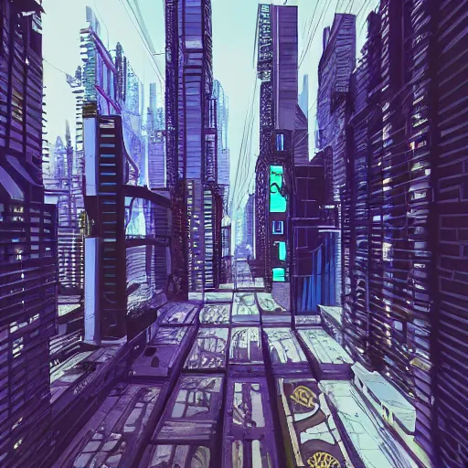 Image similar to cyberpunk city, two - point perspective