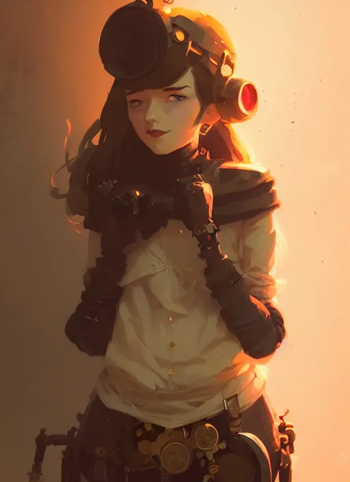 Image similar to portrait of cute maiden girl, steampunk by atey ghailan, by greg rutkowski, by greg tocchini, by james gilleard, by joe gb fenton, by in kaethe butcher, dynamic lighting, gradient light yellow, brown, blonde cream and white color in scheme, grunge aesthetic