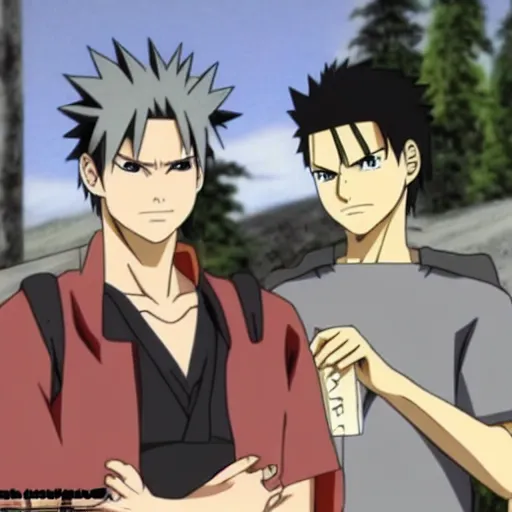 Image similar to sam and dean winchester in naruto shippuden, anime scene