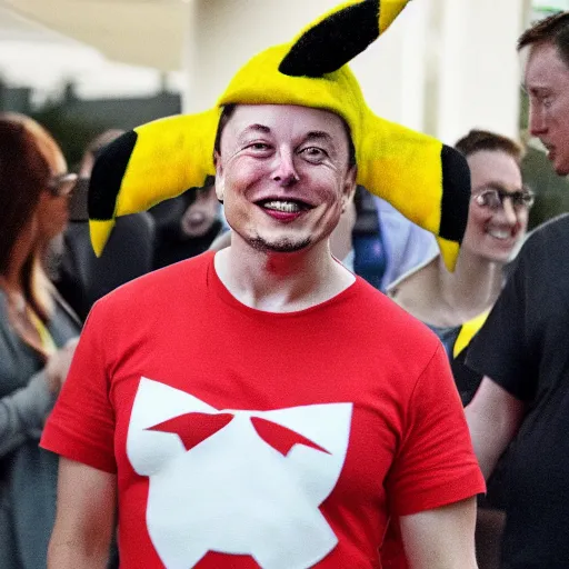 Image similar to elon musk Wearing a pikachu costume