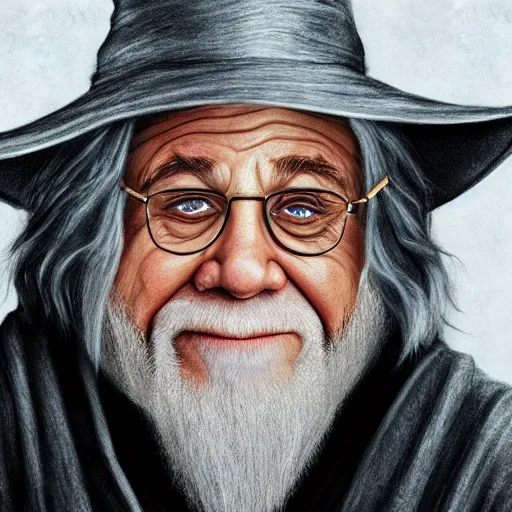 Image similar to danny devito as gandalf, deviantart, smile, ultra realistic illustration, final fantasy, high quality, full color, full body