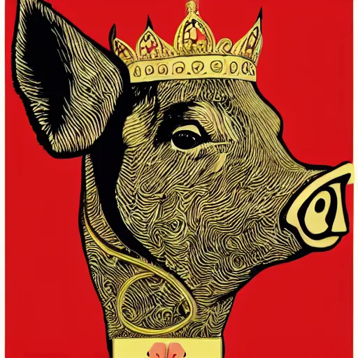 Image similar to Sideview Portrait of pig wearing a gold crown on it's head Shepard Fairey