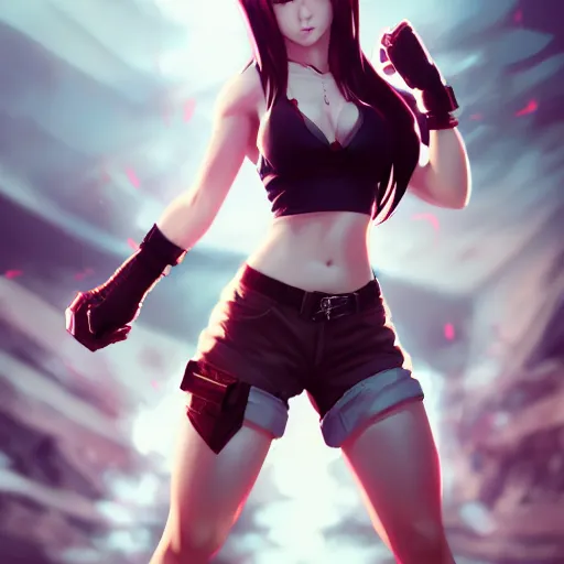 Image similar to full body shot of tifa lockhart by wlop, rossdraws, mingchen shen, bangkuart, sakimichan, yan gisuka, jeongseok lee, artstation, 4k