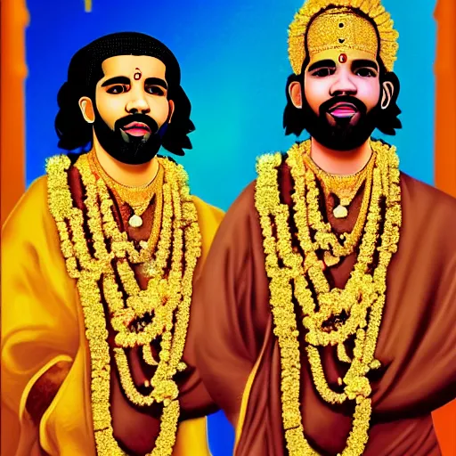 Image similar to photograph of drake the rapper, standing in a hindu kovil, accurate portrayal, drake the rapper's face