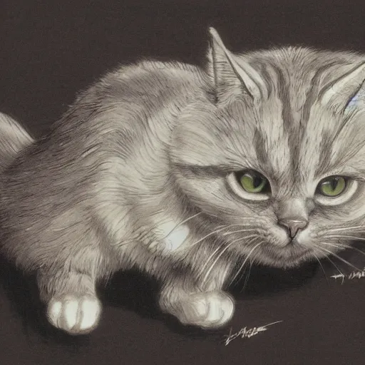 Image similar to yoshitaka amano illustration of a cat, highly detailed, 4 k