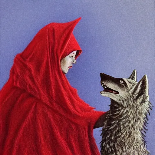 Prompt: Little Red Riding Hood and Wolf by Ivan Marchuk