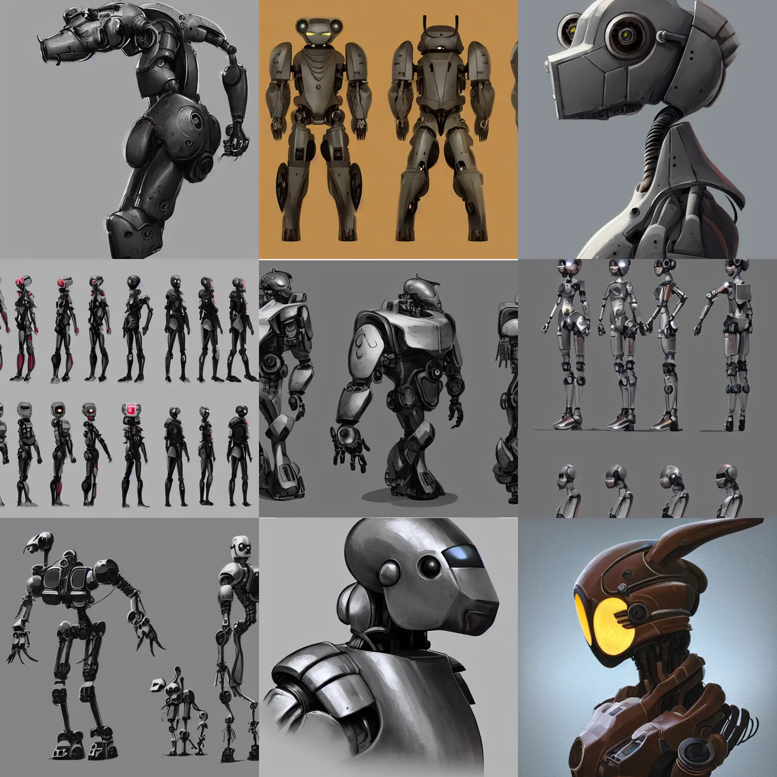 Prompt: sideview frontview cute robots with long ears and big feet ,very high resolution sharp 8k detailed realistic concept art render model sheet design on artstation by greg rutkowski