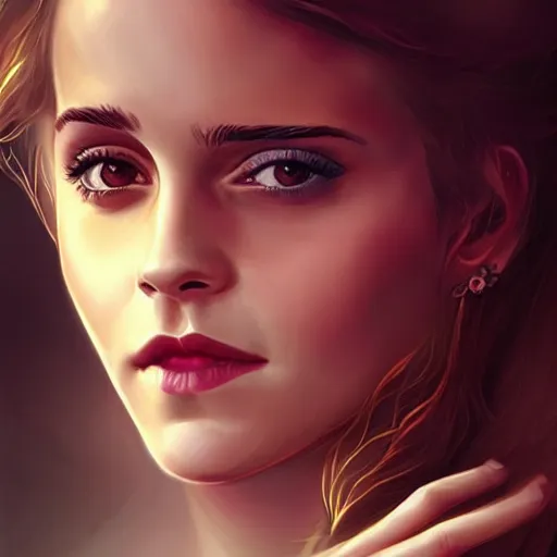 Prompt: Beautiful Painting of Emma Watson in the style of Charlie Bowater, digital fantasy portrait
