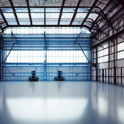 Prompt: interior shot, empty hangar, neon lights, james gurney, katsuhiro otomo, james paick, cinematic lighting, artstation, vibrant nature, anime style, Craig Mullins, Greg Rutkowski, Pete Morbacher, Tuomas Korpi, tekkon kinreet, volumetric light, octane render, redshift render, low angle camera