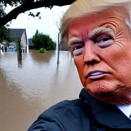 Prompt: a selfie of Donald Trump in front of a flooded german town