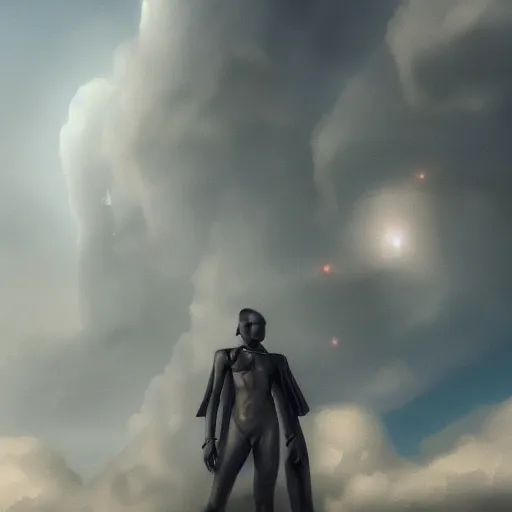 Prompt: a matte painting of a human decending from sky