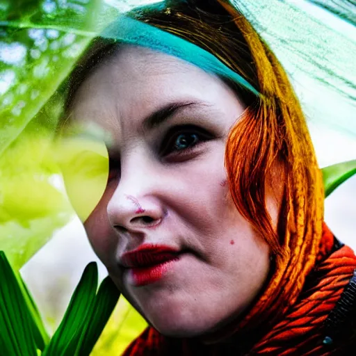 Prompt: Woman with Frogs, sharp focus colorful realistic photograph