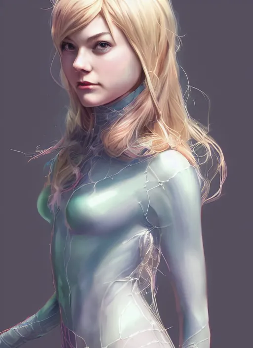 Image similar to gwen stacy spiderman, naturel, hyper detailed, digital art, trending in artstation, cinematic lighting, studio quality, smooth render, unreal engine 5 rendered, octane rendered, art style by klimt and nixeu and ian sprigger and wlop and krenz cushart