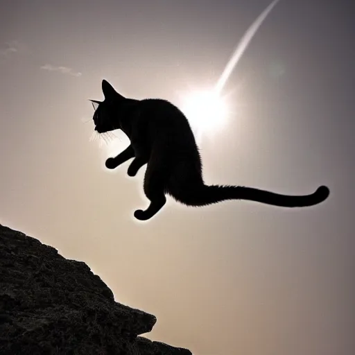 Image similar to a cat jumping off a plane, photography
