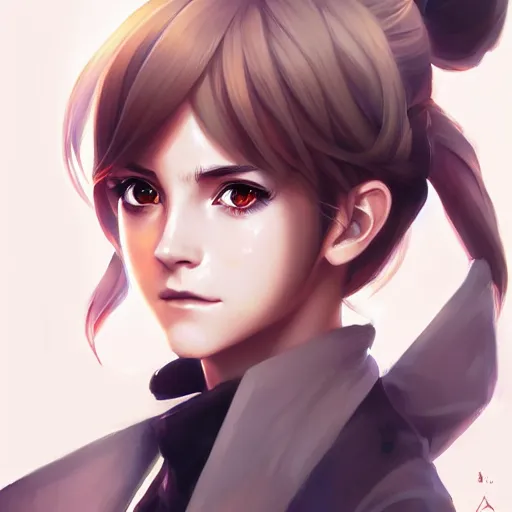 Image similar to anime portrait of emma watson as an anime girl by Stanley Artgerm Lau, WLOP, Rossdraws, James Jean, Andrei Riabovitchev, Marc Simonetti, and Sakimichan, trending on artstation