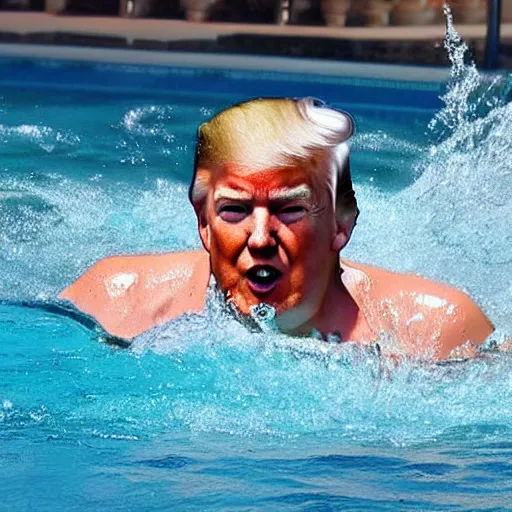 Prompt: donald trump swimming with water wings